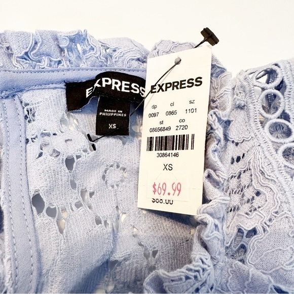 Express Puff Sleeve Lace Pale Blue Top NWT - XS - Picture 6 of 16
